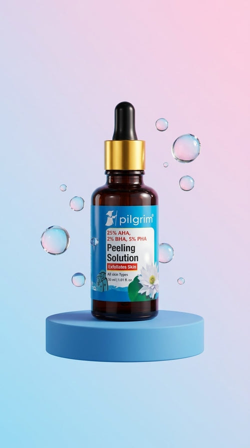 AHA BHA PHA peeling solution 30ml dropper bottle on blue stand