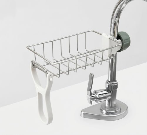 Faucet sponge holder rack for kitchen sink